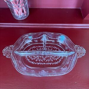 Vintage Fostoria Mayflower Etched Glass Divided Dish